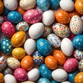 Many 3D printed Easter eggs, diverse artistic designs, bright color palette Royalty Free Stock Photo
