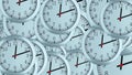 Many 3d simple clocks with hour, second and minute arrows, computer generated modern business backdrop Royalty Free Stock Photo