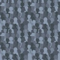 Many dark silhouettes, crowd of people seamless pattern