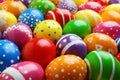 Many decorated Easter eggs as background