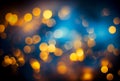 Many defocused light bokeh background in blue and yellow color. Generative AI Royalty Free Stock Photo