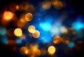 Many defocused light bokeh background in blue and yellow color. Generative AI Royalty Free Stock Photo