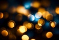 Many defocused light bokeh background in blue and yellow color. Generative AI Royalty Free Stock Photo