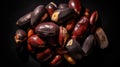 Many delicious Brazil nuts as background, top view. Generative AI