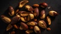 Many delicious Brazil nuts as background, top view. Generative AI