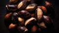 Many delicious Brazil nuts as background, top view. Generative AI