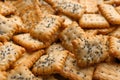 Many delicious crackers as background, closeup view Royalty Free Stock Photo