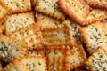 Many delicious crackers as background, closeup view Royalty Free Stock Photo