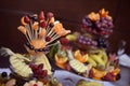 Many delicious fruits on sticks Royalty Free Stock Photo