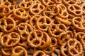 Many delicious pretzel crackers as background, closeup view Royalty Free Stock Photo