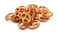 Many delicious pretzel crackers isolated on white Royalty Free Stock Photo
