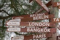 Many destinations sign wood pole Royalty Free Stock Photo