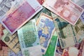 Many different banknotes from different countries