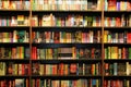 Many Different Books on Wooden Bookcases Royalty Free Stock Photo