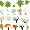 Many different cartoon trees