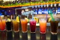 Many different cocktails prepared by at the bar. Royalty Free Stock Photo