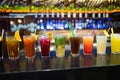 Many different cocktails prepared by at the bar. Royalty Free Stock Photo