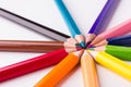 Many different colored pencils on white background Royalty Free Stock Photo