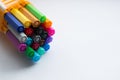 Many different colored pens. Color pencils isolated on a white background Royalty Free Stock Photo