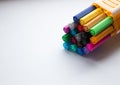 Many different colored pens. Color pencils isolated on a white background Royalty Free Stock Photo