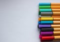 Many different colored pens. Color pencils isolated on a white background Royalty Free Stock Photo