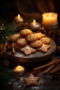 Many different cookies on black background.