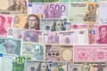 Many different currency banknotes from world country Royalty Free Stock Photo