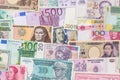 Many different currency banknotes from world Royalty Free Stock Photo