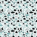 Many different exotic fish, sea ocean seamless pattern, cartoon vector illustration Royalty Free Stock Photo