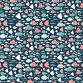Many different exotic fish, sea ocean seamless pattern, cartoon vector illustration Royalty Free Stock Photo