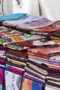 Lot of fabrics different textures and colors Royalty Free Stock Photo