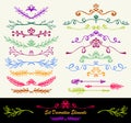 Many different hand drawn ink ornament floral colorful dividers Royalty Free Stock Photo