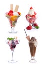 Many different ice cream sundaes