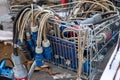 Many different IEC 60309 style plugs with cables in the cart. Royalty Free Stock Photo