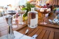 many different ingredients on the bartender\'s table for making alcoholic cocktails Royalty Free Stock Photo