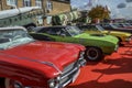 Many different legendary american automobiles at Old Car Land festival