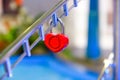 Many different love locks on the bridge. Symbol of love forever. Royalty Free Stock Photo