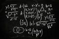 Many different math formulas written on chalkboard Royalty Free Stock Photo