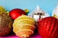 Many different multicolored shiny Christmas decorative beautiful xmas festive Christmas balls, Christmas tree toys background Royalty Free Stock Photo