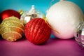 Many different multicolored shiny Christmas decorative beautiful xmas festive Christmas balls, Christmas tree toys background Royalty Free Stock Photo