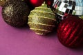 Many different multicolored shiny Christmas decorative beautiful xmas festive Christmas balls, Christmas tree toys background Royalty Free Stock Photo