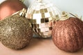 Many different multicolored shiny Christmas decorative beautiful xmas festive Christmas balls, Christmas tree toys background Royalty Free Stock Photo