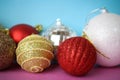 Many different multicolored shiny Christmas decorative beautiful xmas festive Christmas balls, Christmas tree toys background Royalty Free Stock Photo