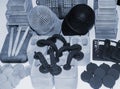 Many different objects printed on 3D printer from powder polyamide. Royalty Free Stock Photo