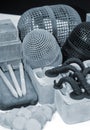 Many different objects printed on 3D printer from powder polyamide. Royalty Free Stock Photo
