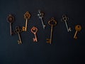Many different old keys from different locks, scattered chaotically.