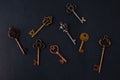 Many different old keys from different locks, scattered chaotically.