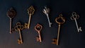 Many different old keys from different locks, scattered chaotically, Royalty Free Stock Photo