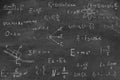 Many different physics formulas written on blackboard Royalty Free Stock Photo