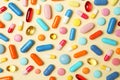 Many different pills on color background Royalty Free Stock Photo